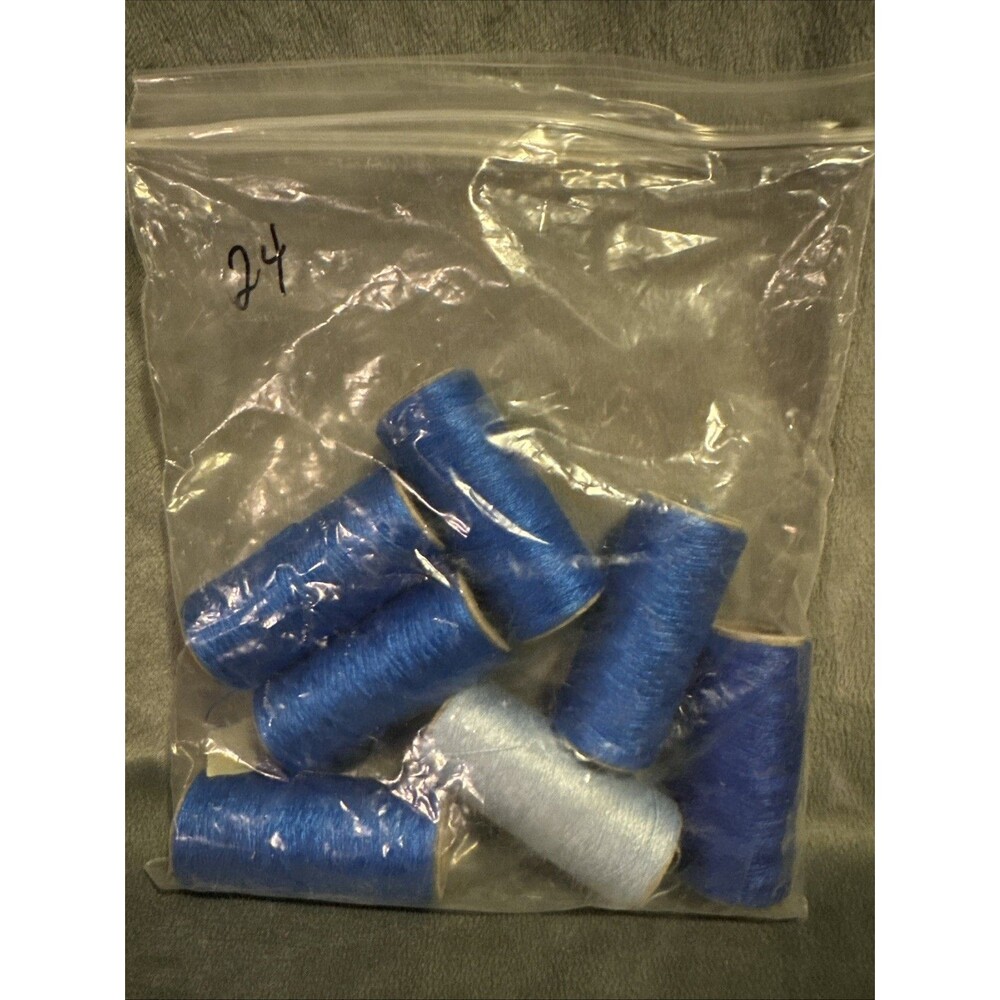 Vintage 80s 7 pc Punch Embroidery Thread Clarke's Blue Bag 24